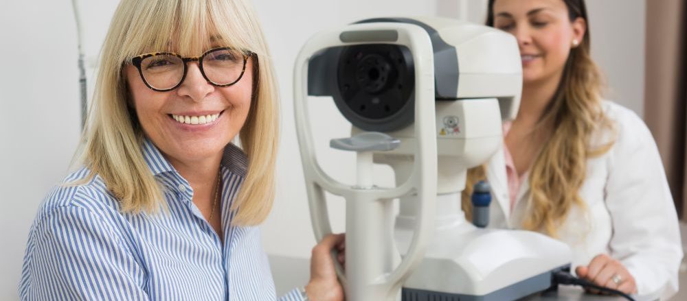 A happy optometrist and her patient.